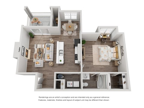 Floor plan for 1 bed, 1 bath, 795 sqft